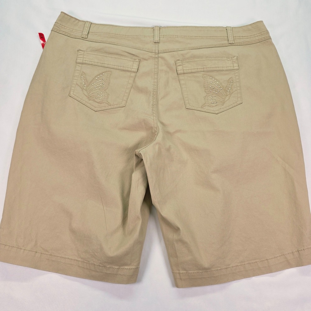 New Just My Size JMS Khaki Bermuda‎ Shorts 22W Slimming Panel Butterfly Pockets - Picture 7 of 7